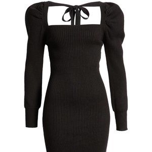 Charles Henry Square Neck Tie Back Puff Long Sleeve Sweater Dress